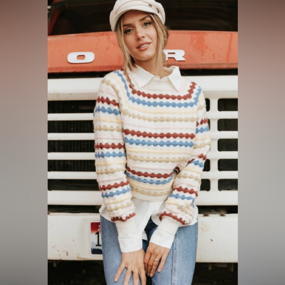 &merci Striped Cropped Knit Sweater size small